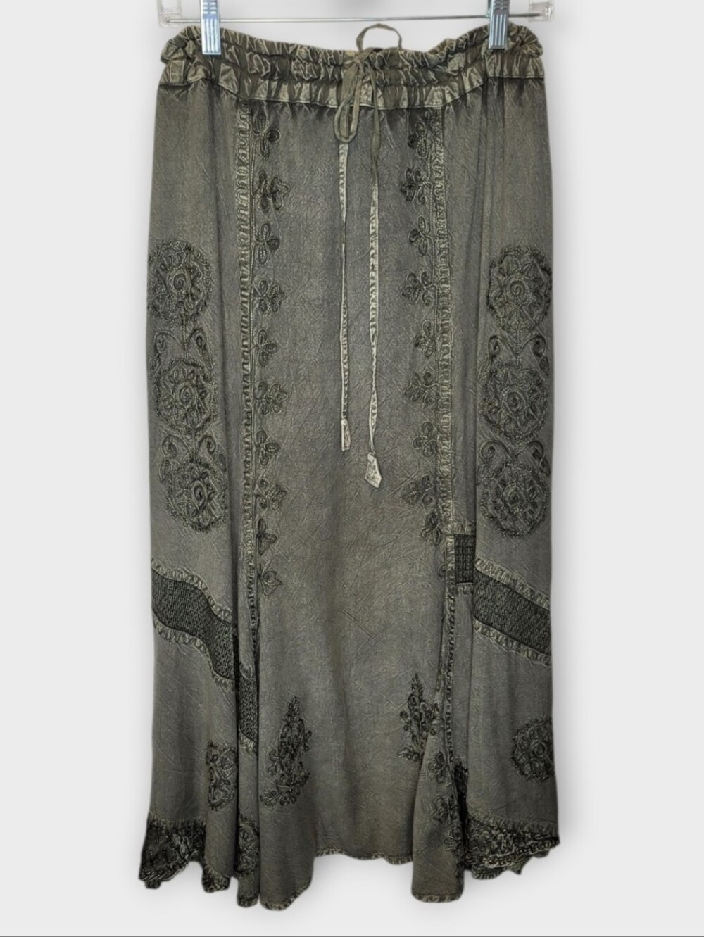 Vtg Braja Embroidered Maxi Skirt One Size Olive Forest Fairy Mori Girl